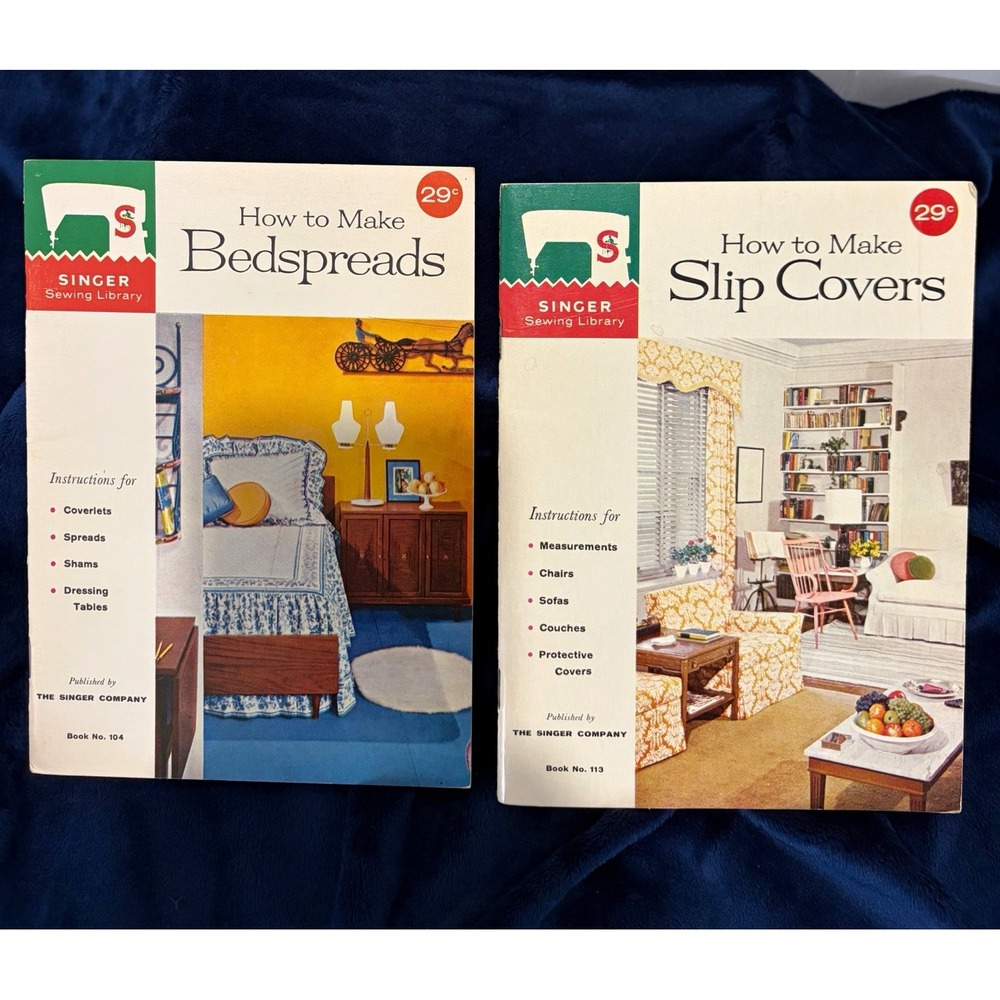 Lot of 2 Vintage Singer Sewing Library Booklets 1960 1961 Slip Covers Bedspreads